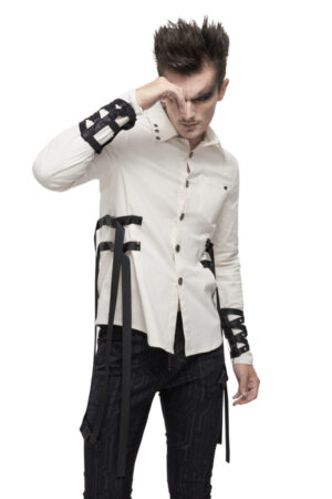SHT08402 - White Long Sleeve Button Up With Buckles-M