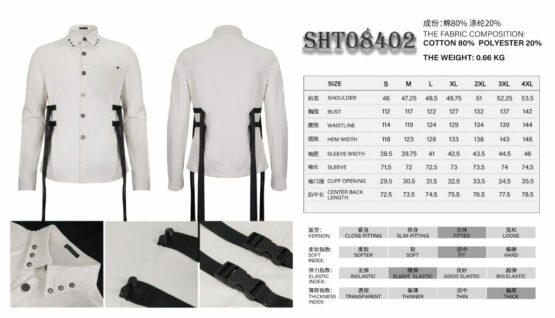 SHT08402 - White Long Sleeve Button Up With Buckles-M - Image 4