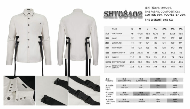 SHT08402 - White Long Sleeve Button Up With Buckles-M - Image 4