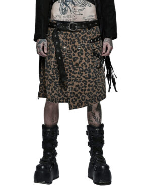 WQ568 - Punk One Piece Leopard Skirt-BRN-LPD