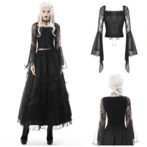 TW374 - Gothic Lace Mesh Sleeves Corset Top