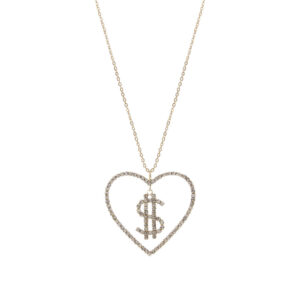 17999 - rhinestone dollar, $, in heart necklace