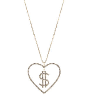 17999 - rhinestone dollar, $, in heart necklace