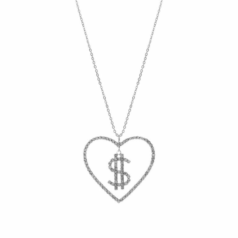 17999 - rhinestone dollar, $, in heart necklace - Image 2