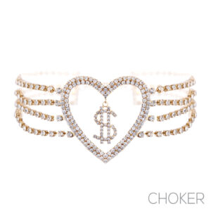 18000 - Rhinestone dollar, $, in heart choker