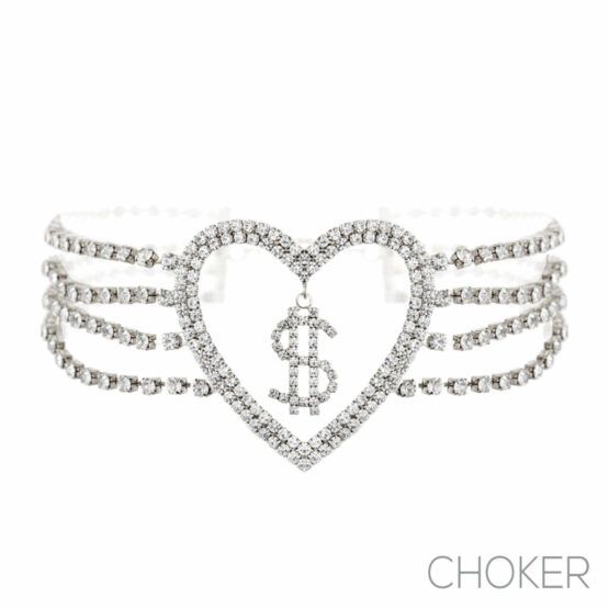 18000 - Rhinestone dollar, $, in heart choker - Image 2