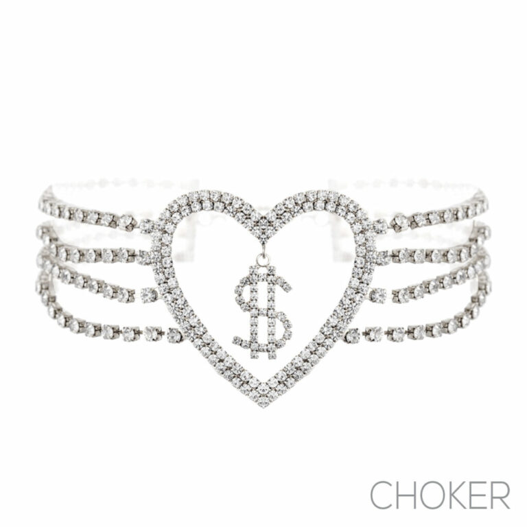 18000 - Rhinestone dollar, $, in heart choker - Image 2