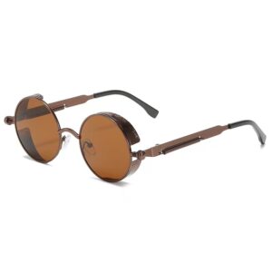 55473 - Sunglasses Brown Metal Frame and Brown Lens, Steampunk