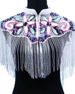 8882 - Beaded Shawl Multi - white fringes with collar