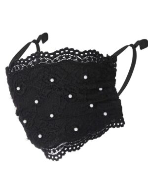 M04416 - Black Lace Pearl Fashion Mask