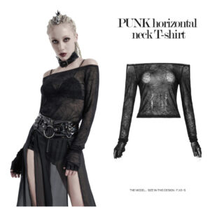 WT659 - Spider web horizontal neck T-shirt