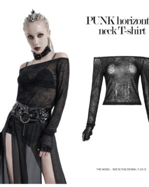 WT659 - Spider web horizontal neck T-shirt