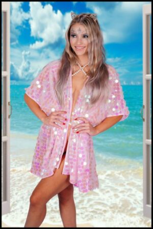 2560 - Pink Sequin Cloak Duster