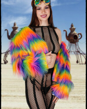 2589 - faux fur short jacket - rainbow