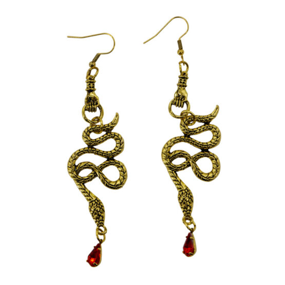 55514 - Hand Holding Snake with Red Gem Earrings-Black.... - Image 2