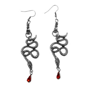 55514 - Hand Holding Snake with Red Gem Earrings-Black....