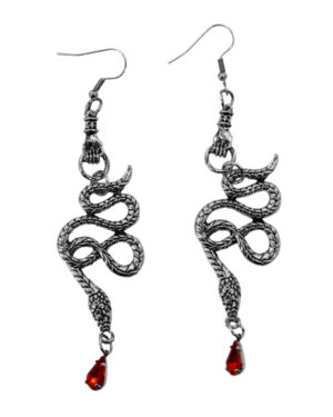 55514 - Hand Holding Snake with Red Gem Earrings-Black....