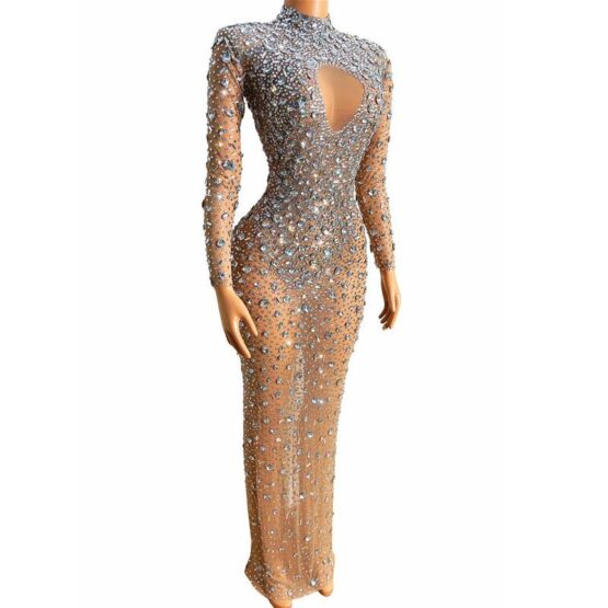 7242 - Rhinestone Mesh Dress-S - Image 3
