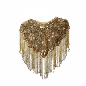 1022 - Beaded Shawl with Mirrors-Gold on Black