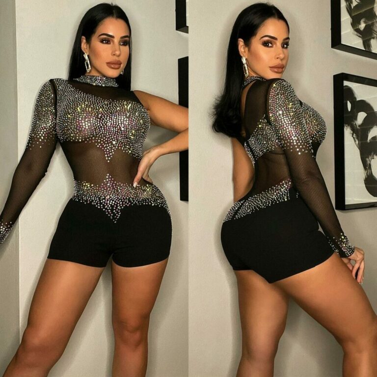 7160 - Rhinestone Embellished Short Jumpsuit