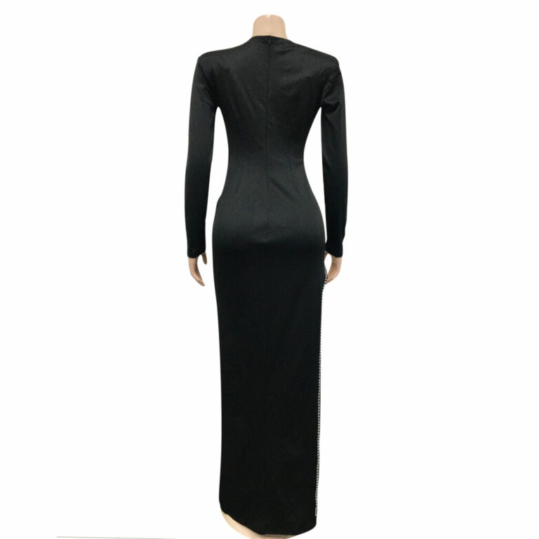 7501 - High Slit Embellished Dress with Corset-Black-M - Image 3