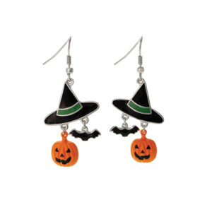25777 - Witch Hat Bat Pumpkin Earrings