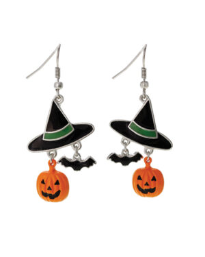 25777 - Witch Hat Bat Pumpkin Earrings
