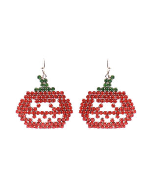 27013 - Halloween Pumpkin Earring, gold rhinestones 1.35x1.68in