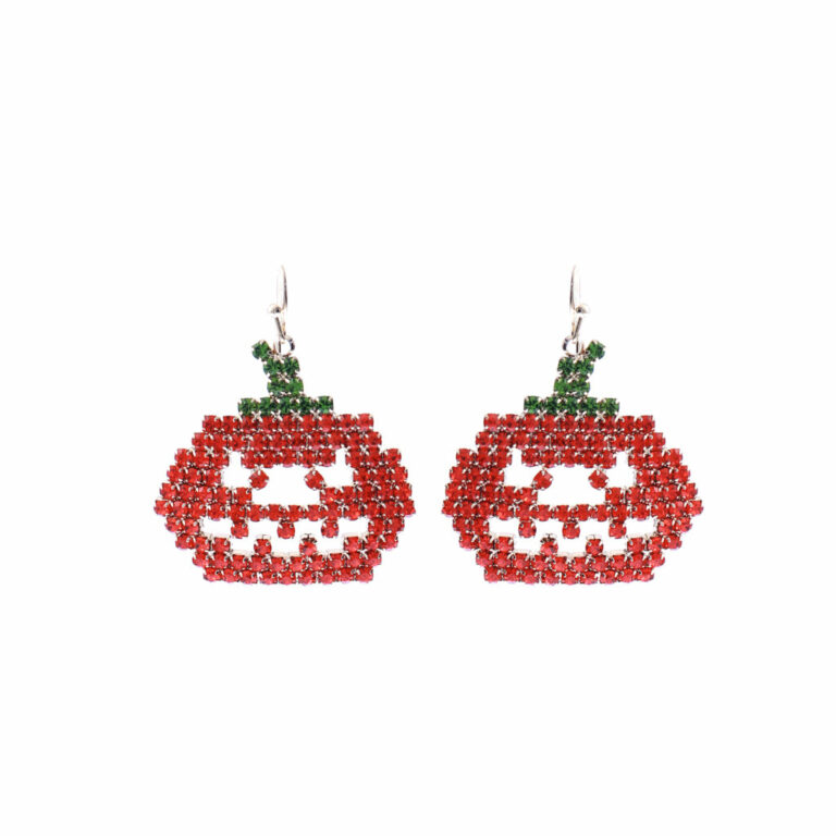 27013 - Halloween Pumpkin Earring, gold rhinestones 1.35x1.68in