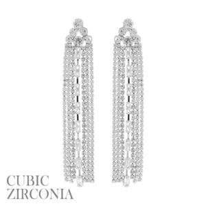 27671 - Gold Rhinestone Fringe Cubic Zirconia Baguette Tassel Earrings