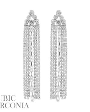 27671 - Gold Rhinestone Fringe Cubic Zirconia Baguette Tassel Earrings