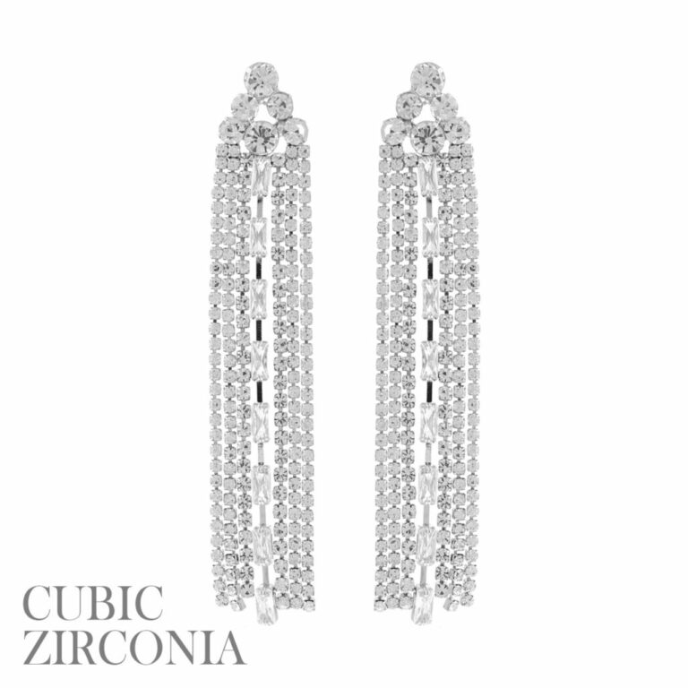 27671 - Gold Rhinestone Fringe Cubic Zirconia Baguette Tassel Earrings