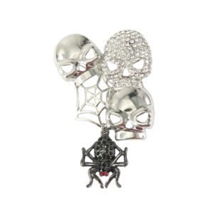 31507 - spider web skull rhinestone brooch 1.94x3.25in