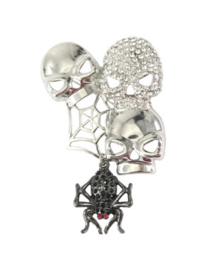 31507 - spider web skull rhinestone brooch 1.94x3.25in