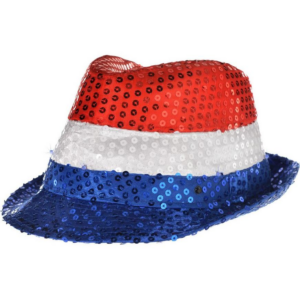 3819USA - Sequin Fedora Hat - USA Patriotic Stripes