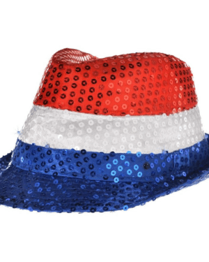 3819USA - Sequin Fedora Hat - USA Patriotic Stripes
