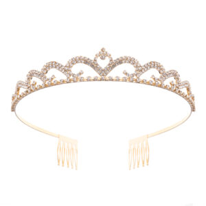 60761 - Rhinestone Tiara, gold, L5.5xH0.90xD5in