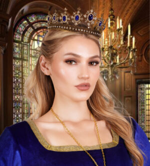 63099 - Crown - Royal Blue, Clear Stones, Antique finish