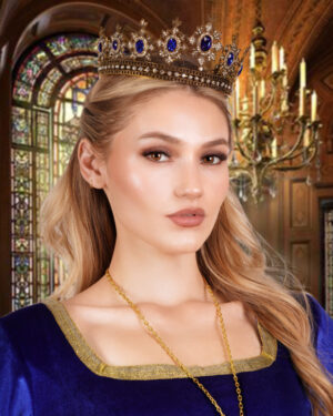 63099 - Crown - Royal Blue, Clear Stones, Antique finish