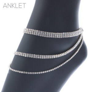 83781 - 3 Layer Rhinestone Anklet, 3/2/1 row, gold