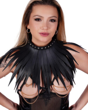 BZ2022 - biker studded fringed choker