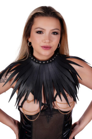 BZ2022 - biker studded fringed choker