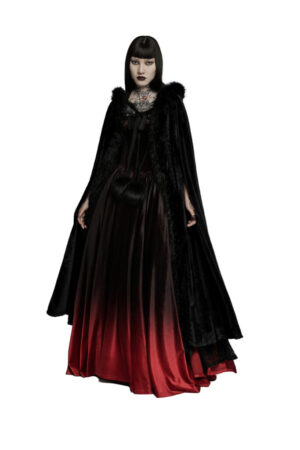 WY1423 - Gothic Fur Trim Velvet Long Cape Cloak