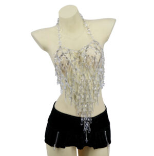 14743 - Asymmetrical Crystal Stones Raindrop Halter Style Bodice