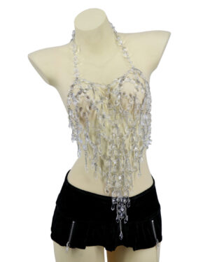 14743 - Asymmetrical Crystal Stones Raindrop Halter Style Bodice