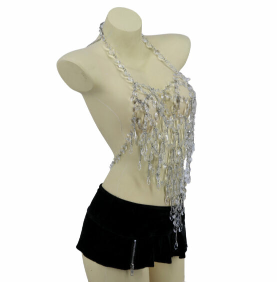14743 - Asymmetrical Crystal Stones Raindrop Halter Style Bodice - Image 2