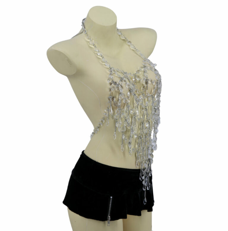 14743 - Asymmetrical Crystal Stones Raindrop Halter Style Bodice - Image 2