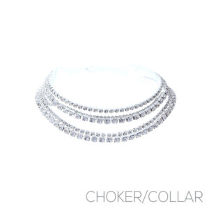 18192 - 5 rows multi layered rhinestone choker, sil..Length: 13/13.5/14/14.5/15+4in