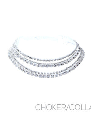 18192 - 5 rows multi layered rhinestone choker, sil..Length: 13/13.5/14/14.5/15+4in