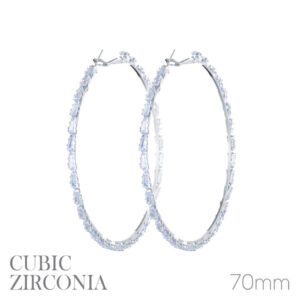 27524 - CZ Baguette Hoop Earring - Rhodium